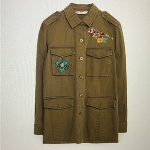 Zara embroidered Army Green Jacket Size S - B12